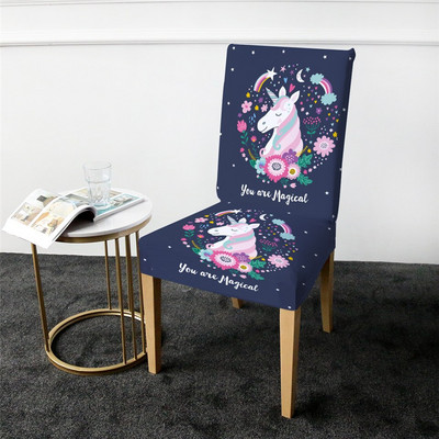 PatalynėOutlet Unicorn kėdės užvalkalas valgomojo spandex animacinis tamprus elastinis užvalkalas gėlėtas nuimamas sėdynės dėklas coprisedie 1vnt