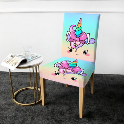 PatalynėOutlet Unicorn kėdės užvalkalas valgomojo spandex animacinis tamprus elastinis užvalkalas gėlėtas nuimamas sėdynės dėklas coprisedie 1vnt