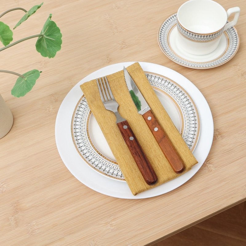 Geltonos lininės medvilnės mišinio vakarienės servetėlės Vakarėlis Vestuvių Viešbučio apdaila Klasikinė rankų darbo kvadratinė servetėlė Staltiesė pagal užsakymą