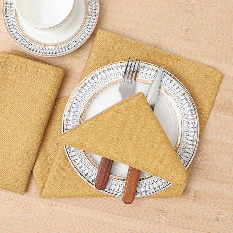 Geltonos lininės medvilnės mišinio vakarienės servetėlės Vakarėlis Vestuvių Viešbučio apdaila Klasikinė rankų darbo kvadratinė servetėlė Staltiesė pagal užsakymą