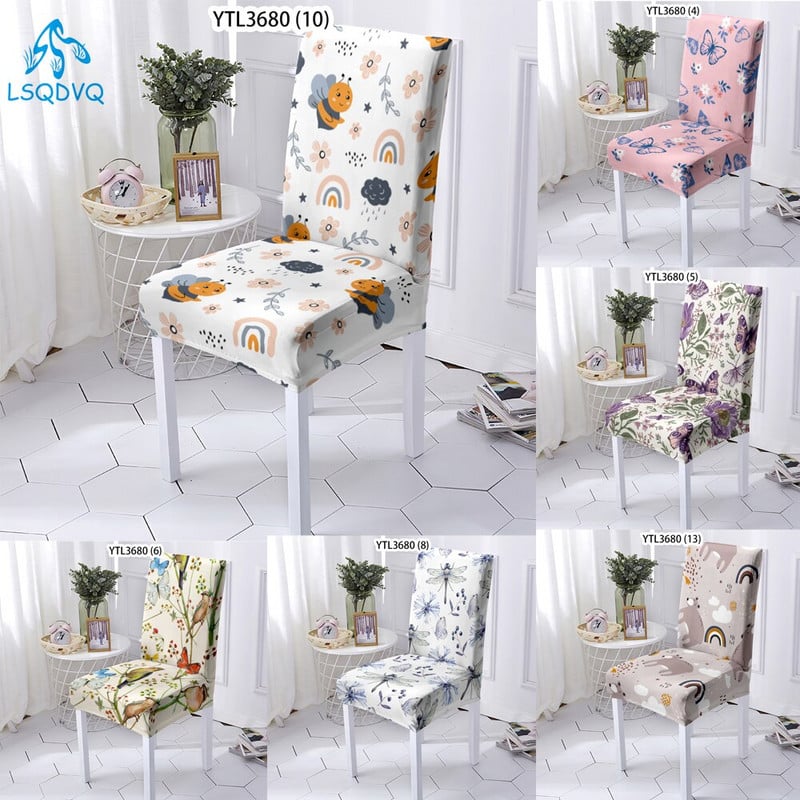 Huse universale pentru scaune cu spătar înalt extensibile din spandex cu spătar Animale Fluture Albină Libelulă Protector pentru scaune