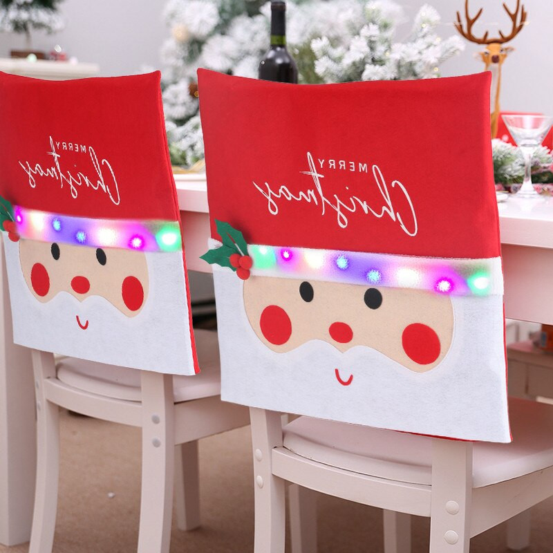 Vadonatúj, aranyos Mikulás háttámla székhuzat Led lámpákkal az étkező kreatív ünnepi karácsonyi parti székhuzatának dekorációjához