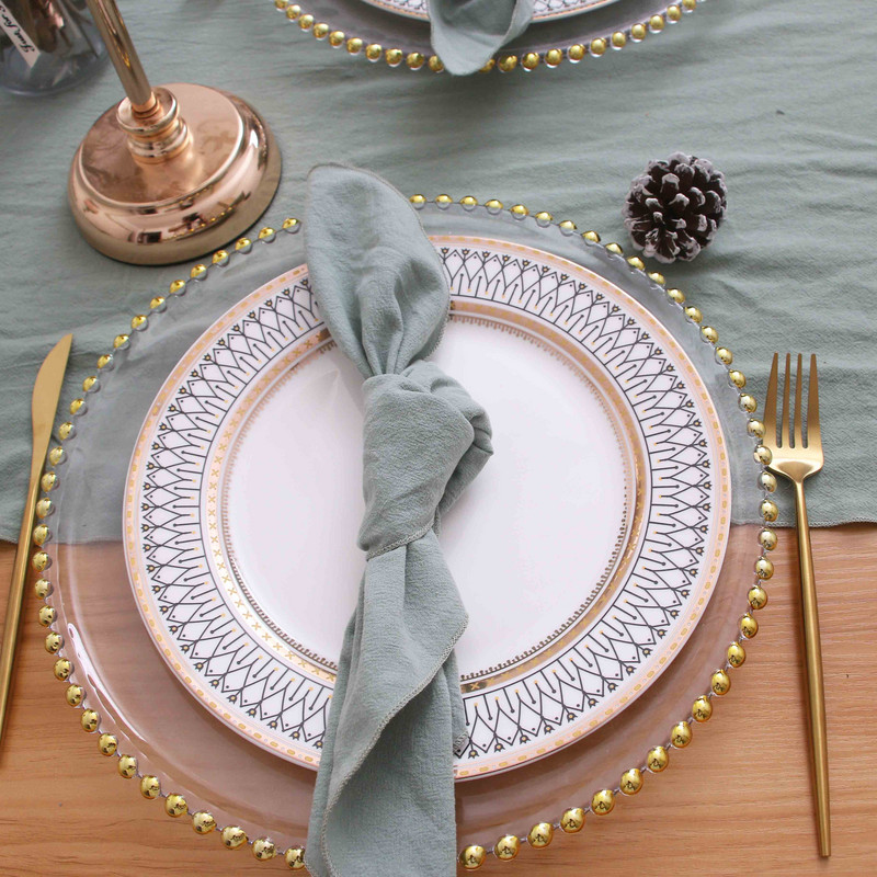 NP015D Mosható egyedi készítésű karácsonyi középső 10 db/tétel esküvői 40cm*40cm zsálya zöld fehér 100% pamut puha asztali szalvéta