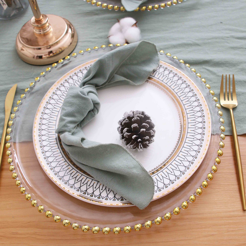 NP015D Mosható egyedi készítésű karácsonyi középső 10 db/tétel esküvői 40cm*40cm zsálya zöld fehér 100% pamut puha asztali szalvéta