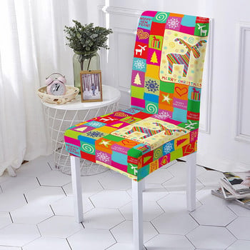 Калъфка за стол с коледен принт с анимационен модел Калъфка за трапезарен стол за банкетно парти Полиестерно разтегливо покривало за седалка Множество размери