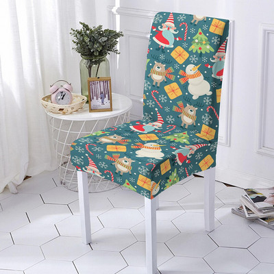 Husă pentru scaun cu imprimeu de Crăciun, model de desene animate, pentru scaun de mese, pentru petrecere de banchet Husă pentru scaun elastică din poliester, dimensiuni multiple