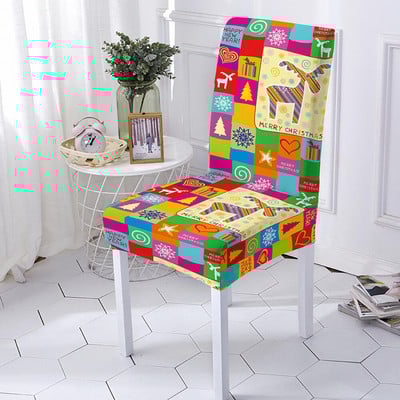 Husă pentru scaun cu imprimeu de Crăciun, model de desene animate, pentru scaun de mese, pentru petrecere de banchet Husă pentru scaun elastică din poliester, dimensiuni multiple