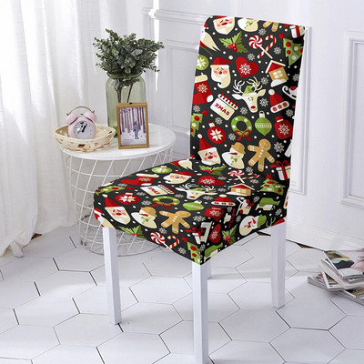 Husă pentru scaun cu imprimeu de Crăciun, model de desene animate, pentru scaun de mese, pentru petrecere de banchet Husă pentru scaun elastică din poliester, dimensiuni multiple