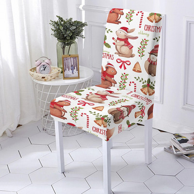 Husă pentru scaun cu imprimeu de Crăciun, model de desene animate, pentru scaun de mese, pentru petrecere de banchet Husă pentru scaun elastică din poliester, dimensiuni multiple