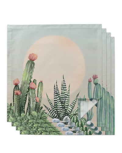 Tropical Plant Cactus Sun 4/6/8vnt Stalo servetėlės Restoranas Vakarienė Vestuvės Banketas Dekoras Audiniai Servetėlės Reikmenys Vakarėlio dekoravimas