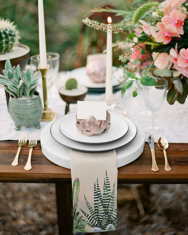 Tropical Plant Cactus Sun 4/6/8vnt Stalo servetėlės Restoranas Vakarienė Vestuvės Banketas Dekoras Audiniai Servetėlės Reikmenys Vakarėlio dekoravimas