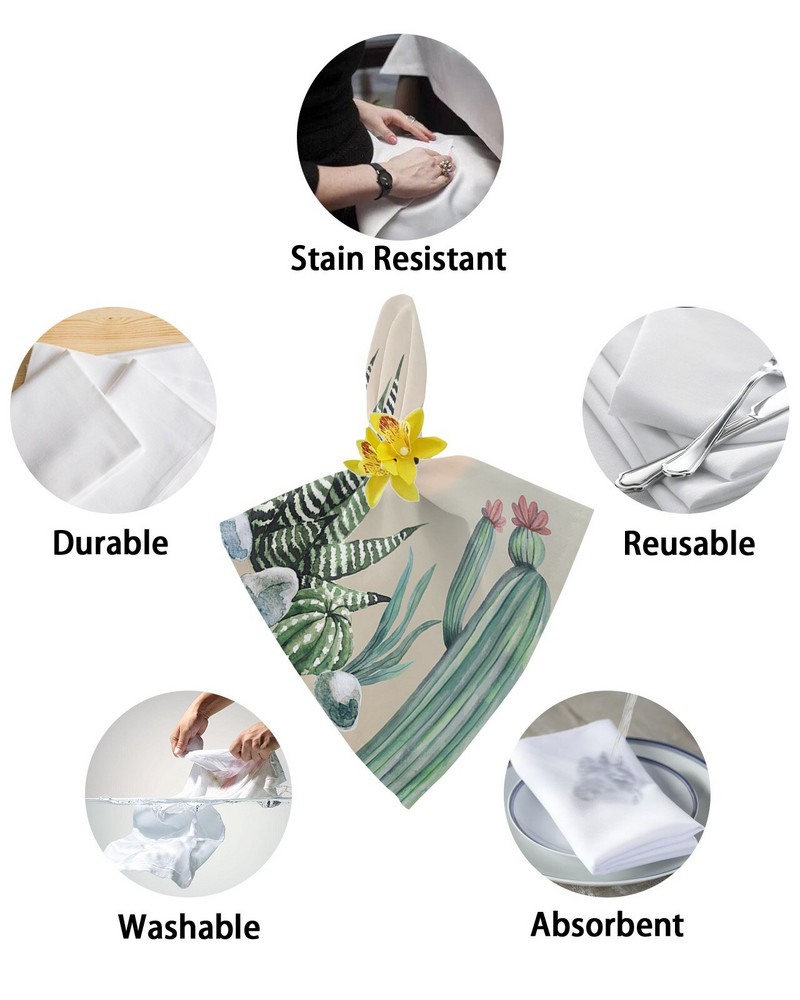 Tropical Plant Cactus Sun 4/6/8vnt Stalo servetėlės Restoranas Vakarienė Vestuvės Banketas Dekoras Audiniai Servetėlės Reikmenys Vakarėlio dekoravimas