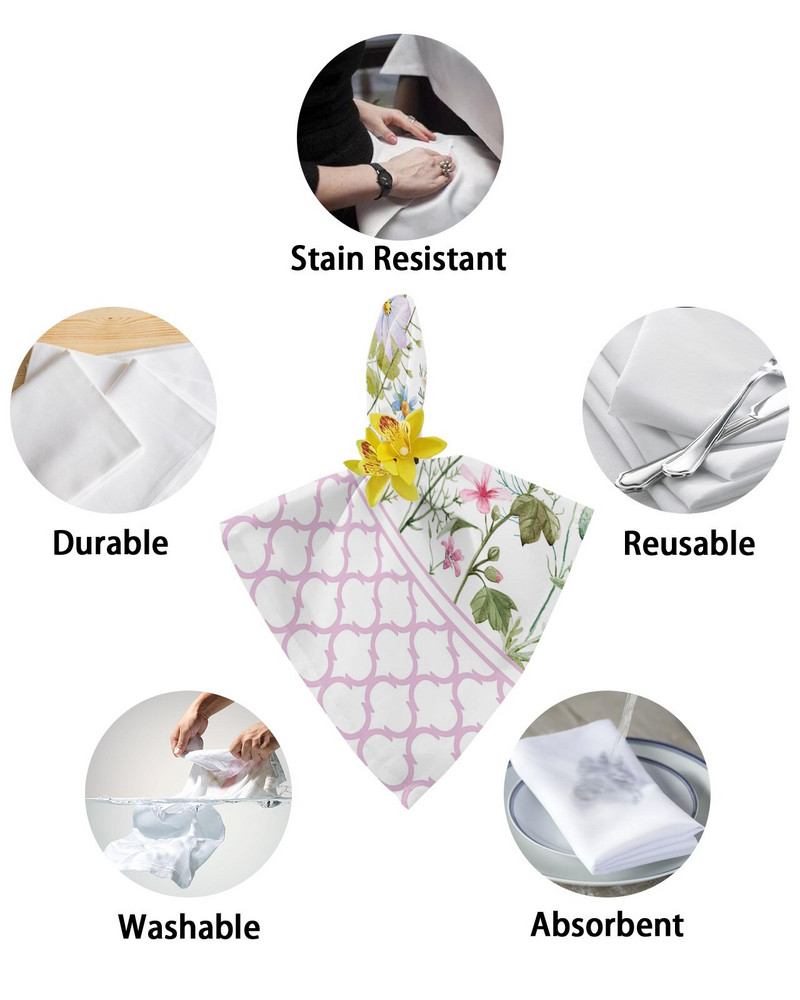 Roz Maroc Floare de primăvară Vanilie 4/6/8buc Șervețele de bucătărie 50x50cm Șervețele de masă Vase de servire Produse textile pentru casă