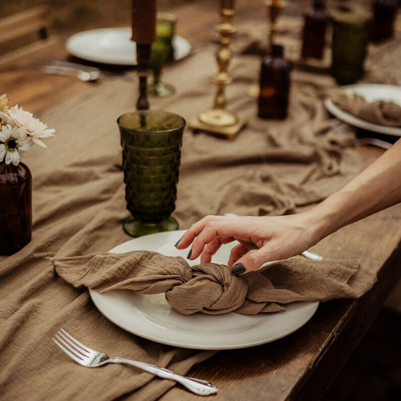 Șervețel vopsit manual de pământ Servețel din tifon galben Șervețel rupt de mână Nuntă în aer liber Decor de masă Iubito Boho Nuntă Boemă