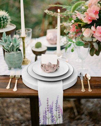 Φυτό μωβ Λεβάντα Ακουαρέλα Τραπέζι με λουλούδια υφασμάτινο σετ χαρτοπετσέτας γάμου Χριστουγεννιάτικες χαρτοπετσέτες