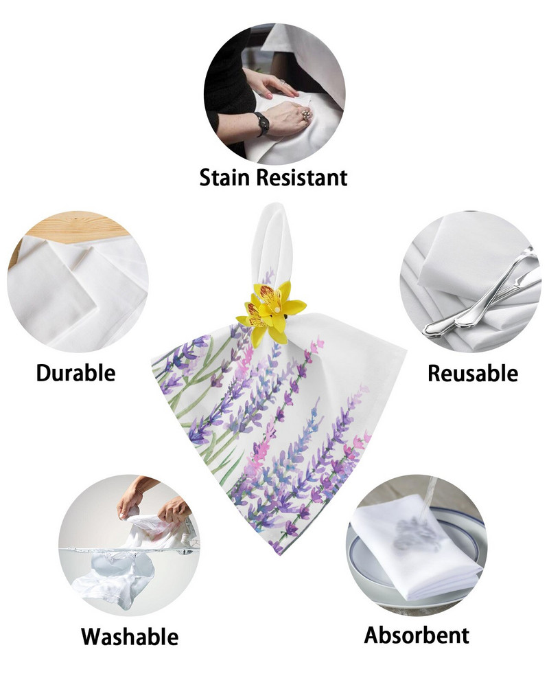 Plantă Violet Lavandă Acuarelă Floră Set de pânză Servețel de masă Servețele pentru petrecere de nuntă Rechizite pentru restaurant Servețele de Crăciun