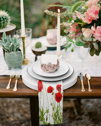 Poppy Field Red Flowers Λευκό τραπέζι υφασμάτινο σετ χαρτοπετσέτας γάμου πετσέτα μαντήλι προμήθειες εστιατορίου Χριστουγεννιάτικες χαρτοπετσέτες
