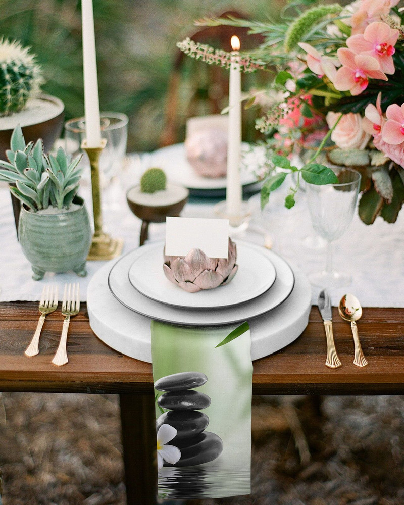 Bambuko žiedlapių akmenų stalo servetėlių rinkinys Servetėlės vakarėliui vestuvių staltiesės virtuvės vakarienės servetėlės