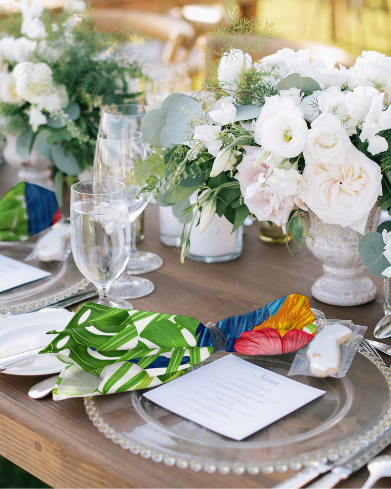 Papagáj virágok zöld trópusi növény levelek asztali szalvéta ruhakészlet szalvéta esküvői esküvői asztalterítő konyhai vacsora szalvéták