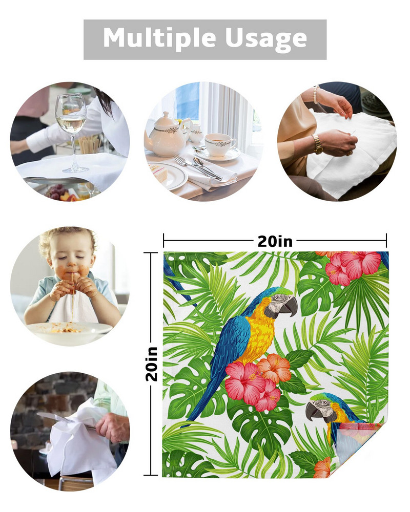 Papagáj virágok zöld trópusi növény levelek asztali szalvéta ruhakészlet szalvéta esküvői esküvői asztalterítő konyhai vacsora szalvéták