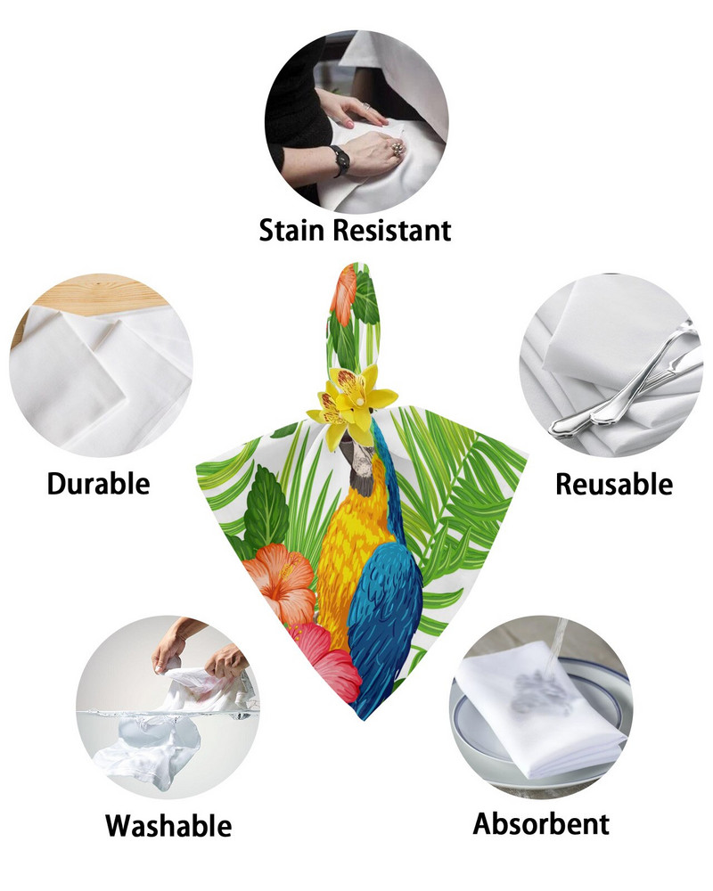 Papagáj virágok zöld trópusi növény levelek asztali szalvéta ruhakészlet szalvéta esküvői esküvői asztalterítő konyhai vacsora szalvéták