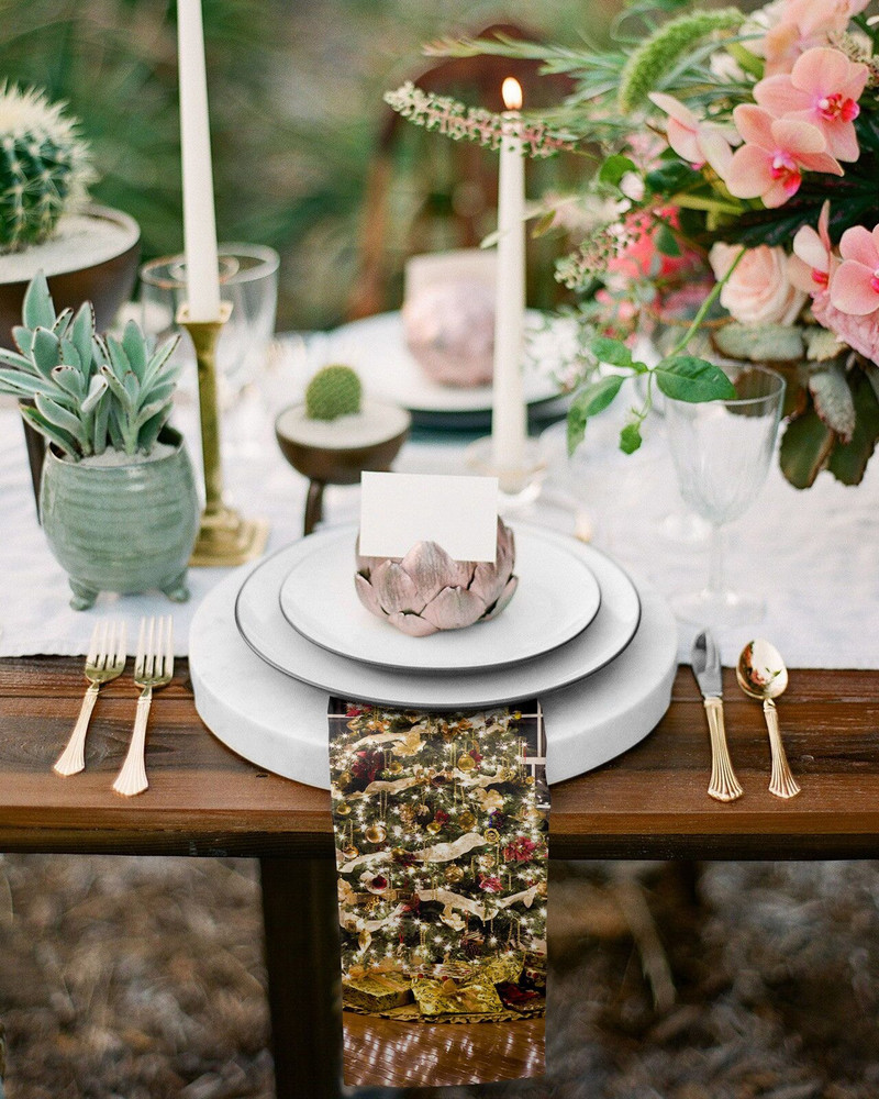 Karácsonyfa fényei Karácsonyi témájú asztali szalvéta kendőkészlet Esküvői parti szalvéta Étterem kellékei Karácsonyi szalvéták