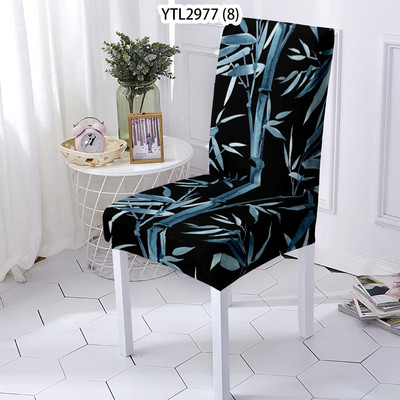 Növényi stílusú székhuzat sztreccs huzat Levehető székhuzat Elasztikus étkező székhuzatok bambusz nyomtatással szennyeződésmentes ülés