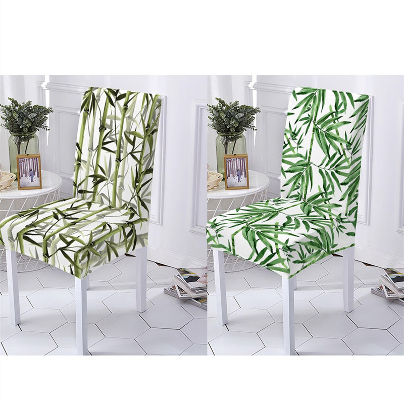 Növényi stílusú székhuzat sztreccs huzat Levehető székhuzat Elasztikus étkező székhuzatok bambusz nyomtatással szennyeződésmentes ülés