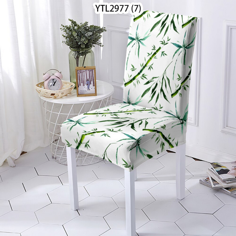 Növényi stílusú székhuzat sztreccs huzat Levehető székhuzat Elasztikus étkező székhuzatok bambusz nyomtatással szennyeződésmentes ülés