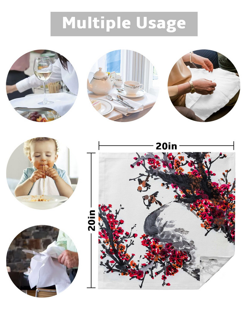 Piešimas rašalu žvirblio slyvų žiedų stalo servetėlių rinkinys Vestuvių vakarėliui servetėlės Restorano reikmenys Kalėdinės servetėlės
