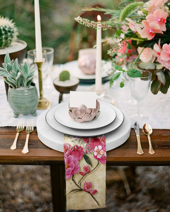 Φυτό λουλουδιών Ακουαρέλα ρετρό υφασμάτινο σετ τραπεζοπετσέτας χαρτοπετσέτα για πάρτι Τραπέζι γάμου Πανί κουζίνας χαρτοπετσέτες δείπνου