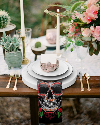 Skull Rose Flower Τραπέζι υφασμάτινο σετ πετσετών γάμου μαντήλι μαντήλι προμήθειες εστιατορίου Χριστουγεννιάτικες χαρτοπετσέτες