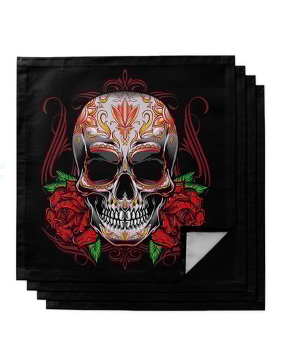 Set de pânză pentru șervețele de masă cu flori de trandafir cu craniu, șervețele pentru petrecere de nuntă, batistă, consumabile pentru restaurante, șervețele de Crăciun