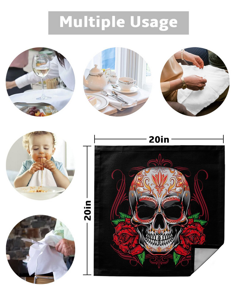 Set de pânză pentru șervețele de masă cu flori de trandafir cu craniu, șervețele pentru petrecere de nuntă, batistă, consumabile pentru restaurante, șervețele de Crăciun