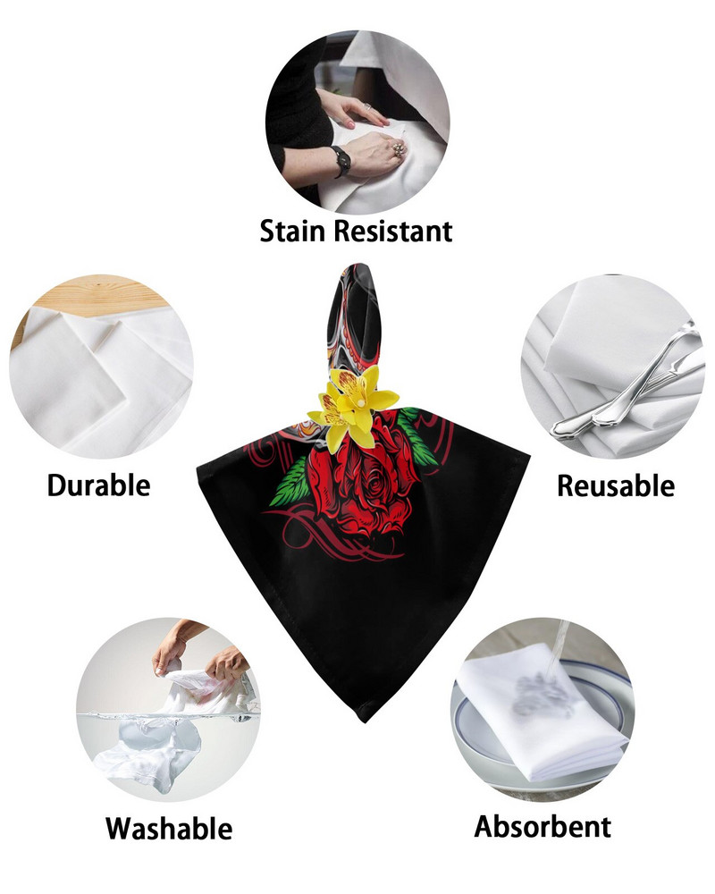 Set de pânză pentru șervețele de masă cu flori de trandafir cu craniu, șervețele pentru petrecere de nuntă, batistă, consumabile pentru restaurante, șervețele de Crăciun