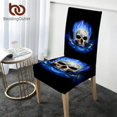 Poťah na stoličku BeddingOutlet Flame Skull Gotický odnímateľný spandexový elastický kuchynský poťah modrý ohnivý moderný poťah na sedadlo proti znečisteniu