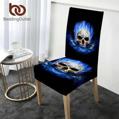 BeddingOutlet Flame Skull Калъф за стол Готически сменяем спандекс Еластичен кухненски калъф Blue Fire Модерен анти-мръсен калъф за седалка