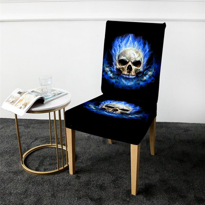 Poťah na stoličku BeddingOutlet Flame Skull Gotický odnímateľný spandexový elastický kuchynský poťah modrý ohnivý moderný poťah na sedadlo proti znečisteniu