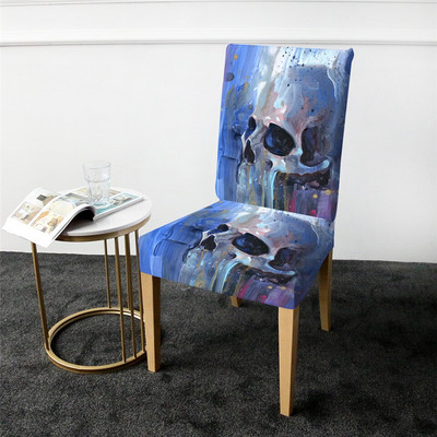 Poťah na stoličku BeddingOutlet Flame Skull Gotický odnímateľný spandexový elastický kuchynský poťah modrý ohnivý moderný poťah na sedadlo proti znečisteniu