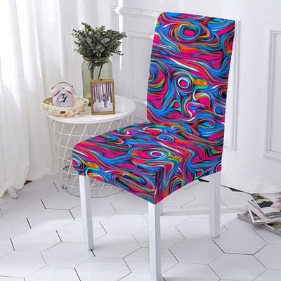 Psichodelinis kėdės užvalkalas spandeksas, elastingas kėdės užvalkalas, apsaugantis nuo nešvarumų, abstraktus stiliaus sėdynės dėklas, skirtas banketų viešbučio vestuvėms 1/2/4/6 vnt.