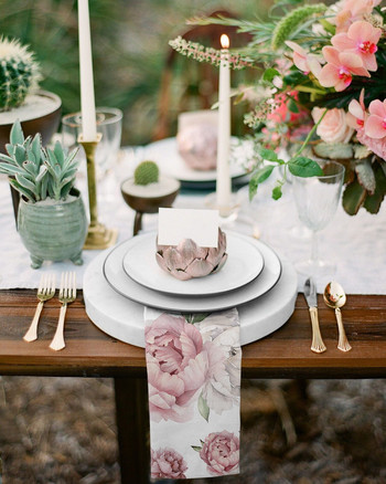 Vintage λουλούδια Ροζ παιώνια λευκές χαρτοπετσέτες υφασμάτινο σετ γαμήλιου πάρτι Τραπέζι πανί Μαλακό πετσέτες κουζίνας για δείπνο Χριστουγεννιάτικες χαρτοπετσέτες