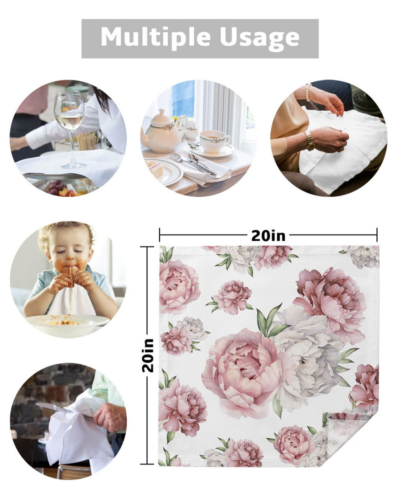 Flori de epocă Bujor roz Servețele albe Set de pânză Față de masă pentru petrecere de nuntă Servețele moale de bucătărie Servețele de Crăciun