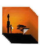 Naplemente afrikai nő gyermek fa sziluettek Asztali szalvéta kendőkészlet parti esküvői dekorációhoz Puha konyhai vacsoraszalvéták