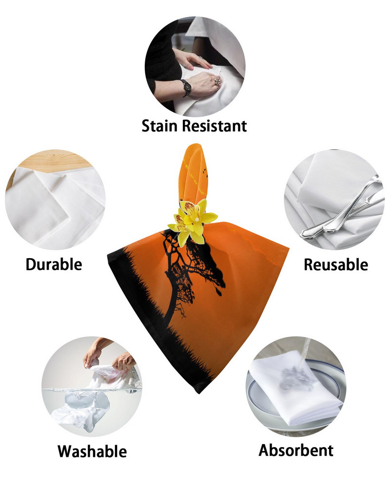 Naplemente afrikai nő gyermek fa sziluettek Asztali szalvéta kendőkészlet parti esküvői dekorációhoz Puha konyhai vacsoraszalvéták