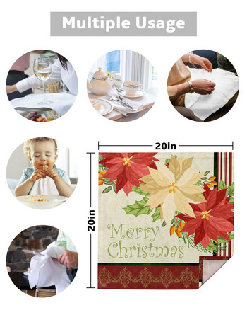 Χριστουγεννιάτικο Λουλούδι Γεωμετρική Υφή Χαρτοπετσέτες Υφασμάτινο Σετ Γαμήλιο πάρτι Τραπέζι Πανί Μαλακό Χαρτοπετσέτες Κουζίνας Χριστουγεννιάτικες Χαρτοπετσέτες