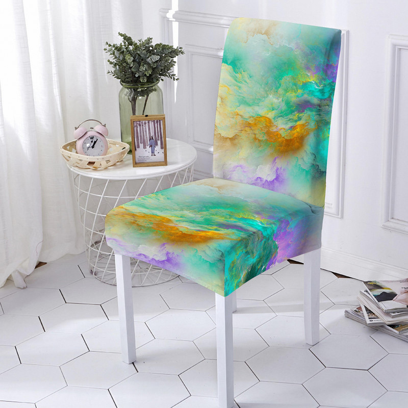 Ελαστικό κάλυμμα καρέκλας Πολύχρωμο μαρμάρινο κάλυμμα καρέκλας εκτύπωσης Αντι-βρώμικο κάλυμμα ελαστικής καρέκλας Spandex για κουζίνα γραφείου συμποσίου