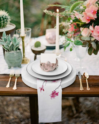 Φυτό ροζ λουλούδι κλαδί τραπεζοπετσέτες υφασμάτινο σετ Μαλακό μαντήλι Διακόσμηση γάμου Δείπνο Χαρτοπετσέτες Πανί
