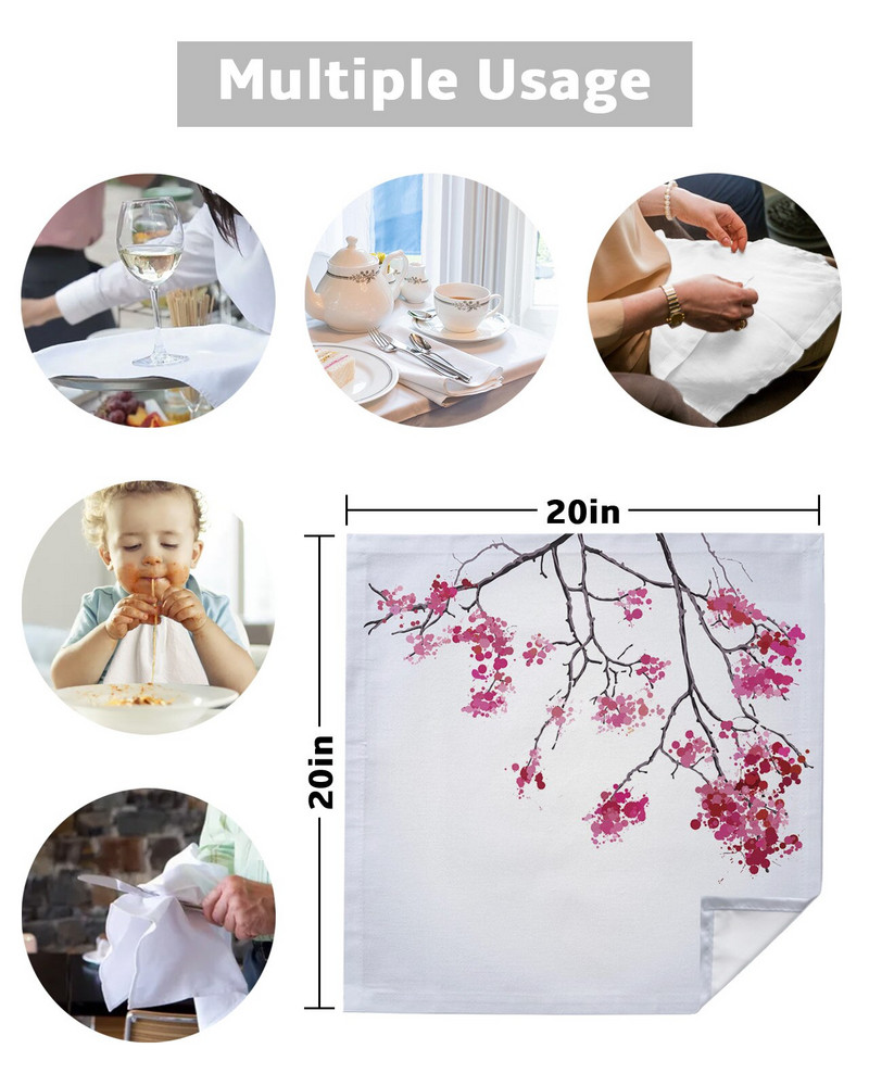 Plant Roz Flori Ramă Servețele de masă Set Pânză Batistă Moale Decorare Nuntă Banchet Cină Servețele Pânză