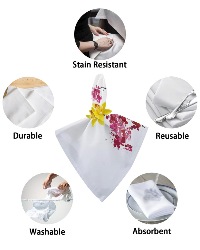 Plant Roz Flori Ramă Servețele de masă Set Pânză Batistă Moale Decorare Nuntă Banchet Cină Servețele Pânză