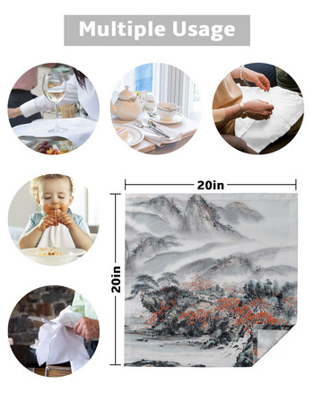 Салфетки за рисуване с мастило в китайски стил Комплект платове Сватбено парти Покривка за маса Меки кухненски салфетки за вечеря Коледни салфетки